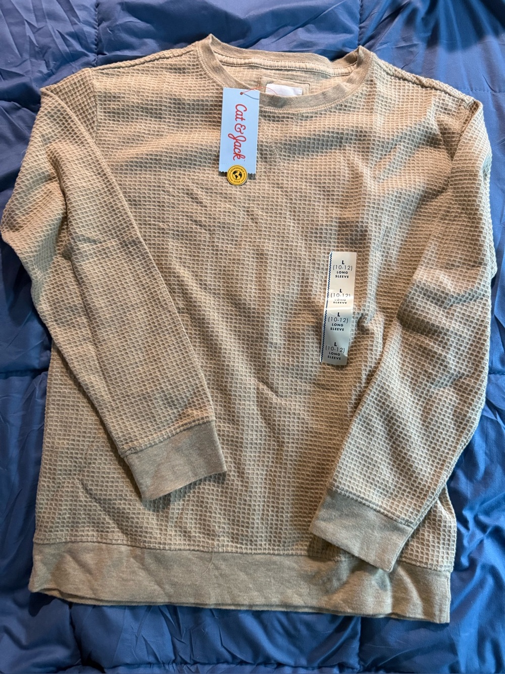 Cat & Jack Large beige unisex kids long sleeve soft waffle knit unisex pull over